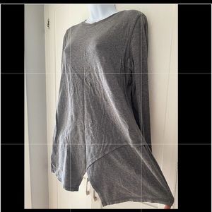 Grey Long Sleeve, scoop neck asymmetrical top. Women’s size Medium